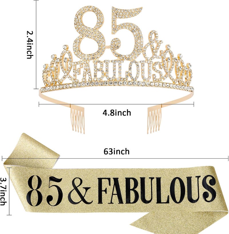 Hapdoo 85th Birthday Decorations, 85th Birthday Sash and Tiara for Women, Happy 85 Birthday Decorations for Women, 85 and Fabulous Birthday Decorations - Image 3
